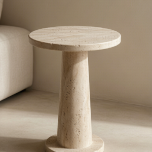 Cypress Travertine Pedestal Side Table